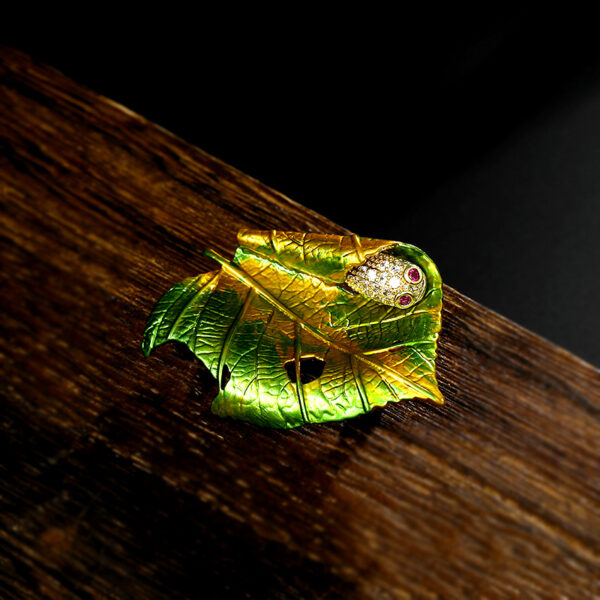 Enamel Leaf Brooch - Image 2