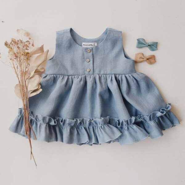 Girl's Dress Summer Cotton Hemp Ruffle Dress 0-4 Years Old - Image 3