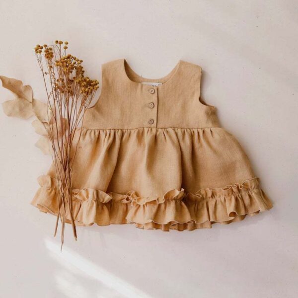 Girl's Dress Summer Cotton Hemp Ruffle Dress 0-4 Years Old - Image 5