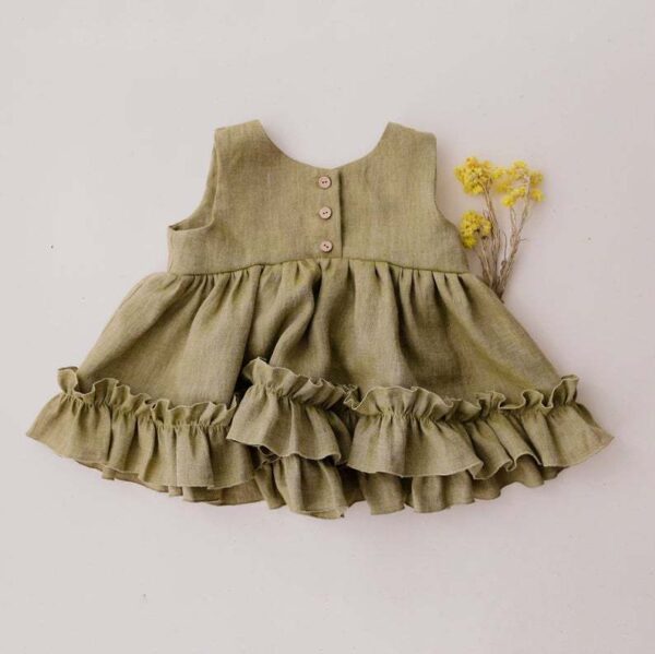 Girl's Dress Summer Cotton Hemp Ruffle Dress 0-4 Years Old