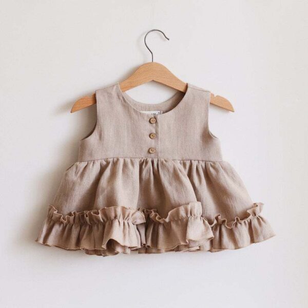 Girl's Dress Summer Cotton Hemp Ruffle Dress 0-4 Years Old - Image 8