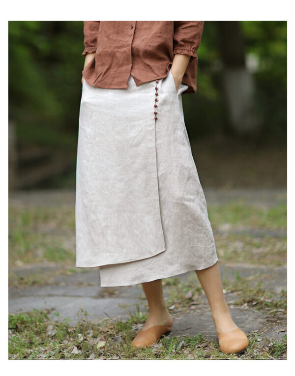 Solid Color Mid-length Raw Jute Color Artistic Irregular Stitching Skirt - Image 4