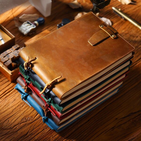 Vintage Handmade Leather Book Genuine Leather Rope Notes Painting - Image 10