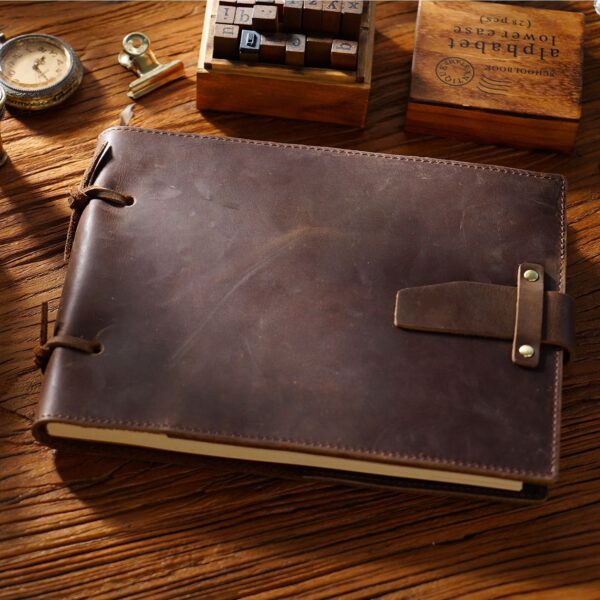 Vintage Handmade Leather Book Genuine Leather Rope Notes Painting - Image 8