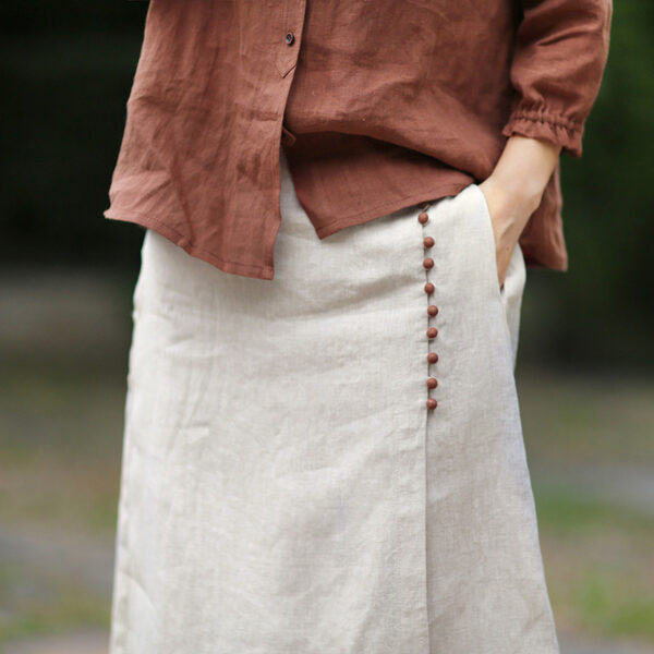 Solid Color Mid-length Raw Jute Color Artistic Irregular Stitching Skirt - Image 10