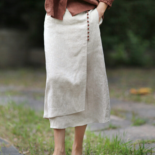 Solid Color Mid-length Raw Jute Color Artistic Irregular Stitching Skirt - Image 9