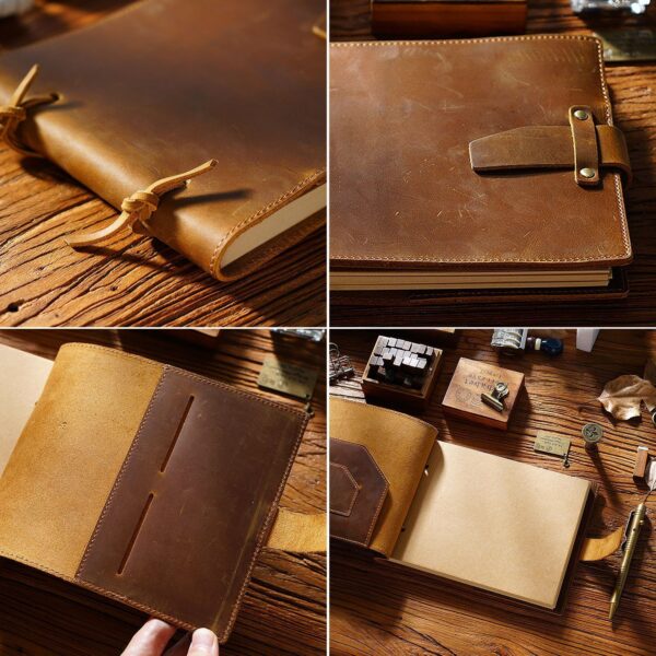 Vintage Handmade Leather Book Genuine Leather Rope Notes Painting - Image 7